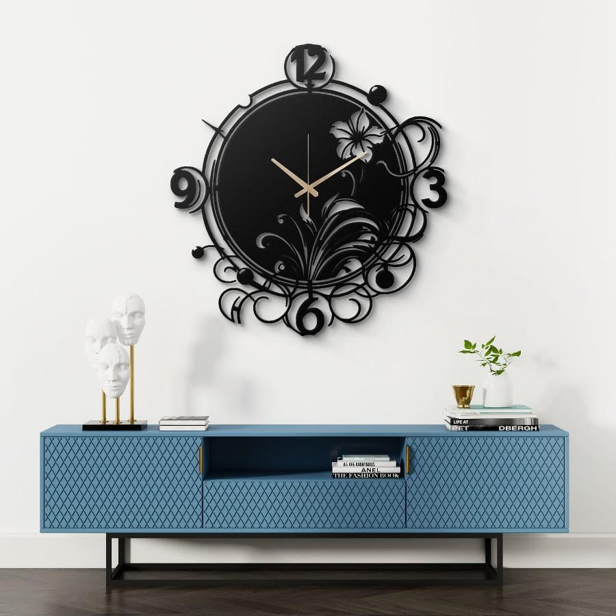 Oversized Floral Swirl Metal Wall Clock