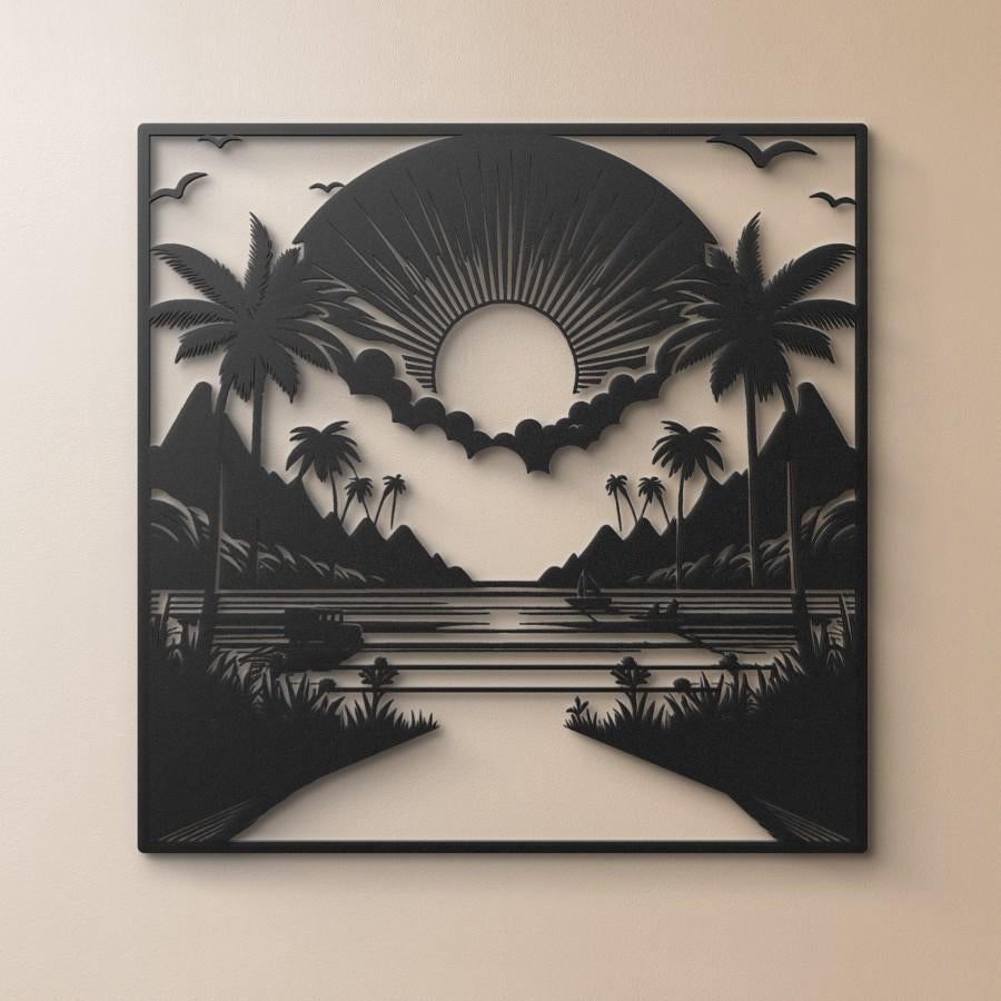 Palm Trees and Mountains Metal Wall Art