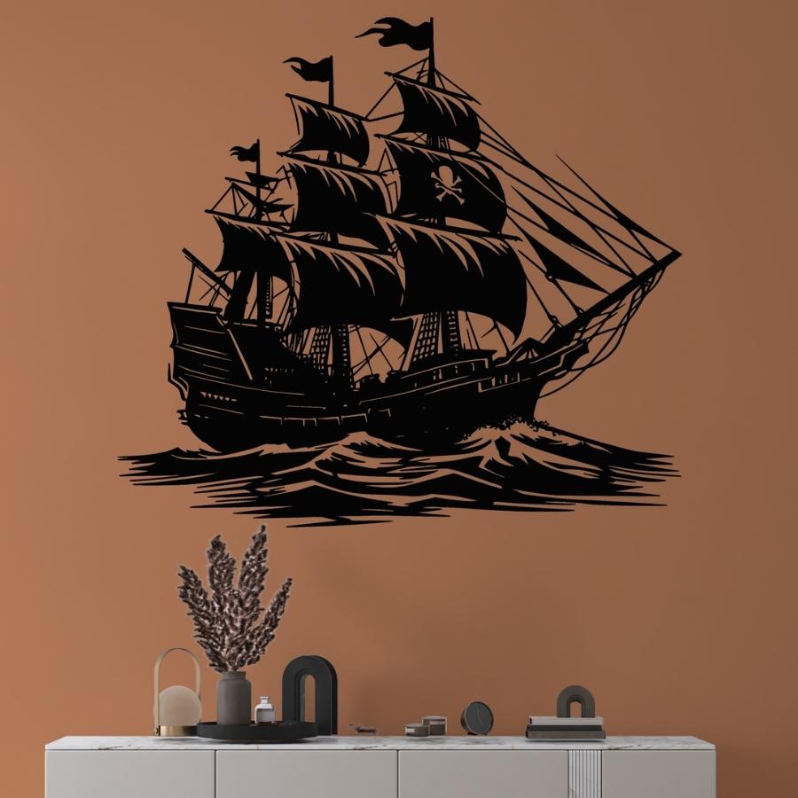 Pirate Ship On Sea Metal Wall Art