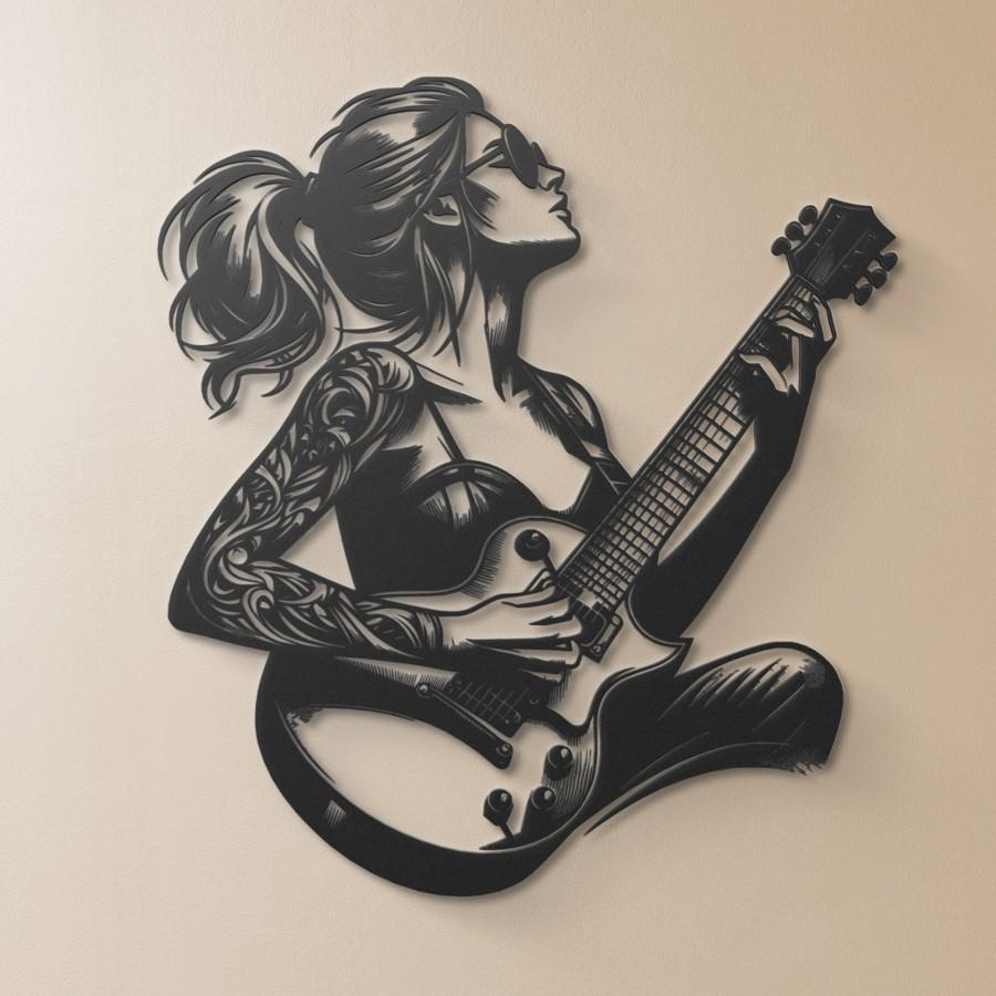 Cool Female Guitarist Metal Wall Art
