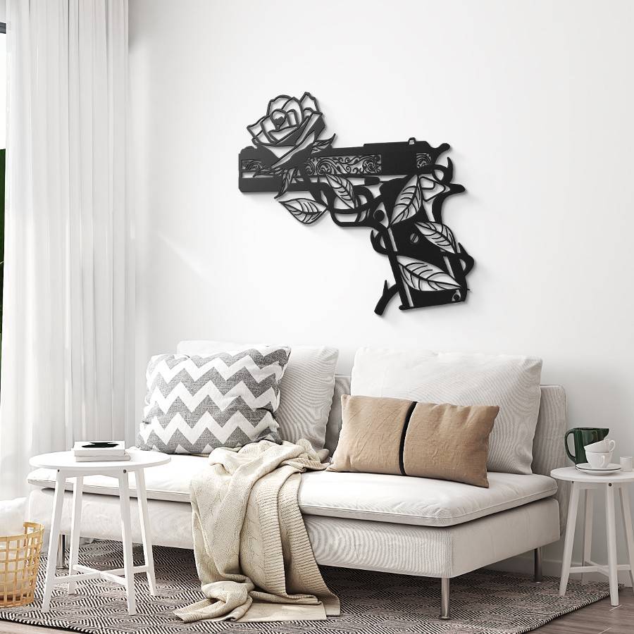 Rose and Gun Metal Wall Art Decor