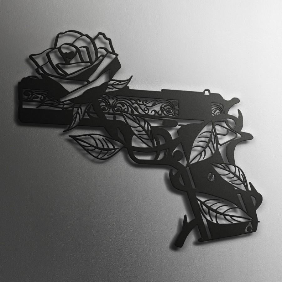 Rose and Gun Metal Wall Art Decor