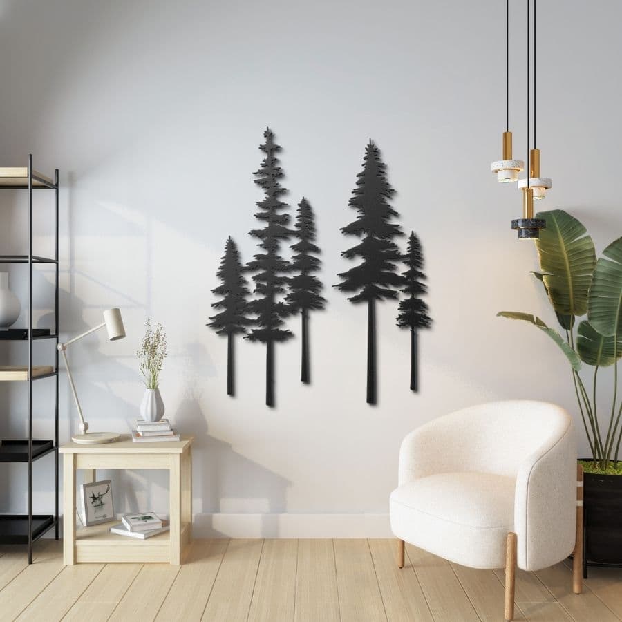 Set of 2 Pine Trees Metal Wall Art