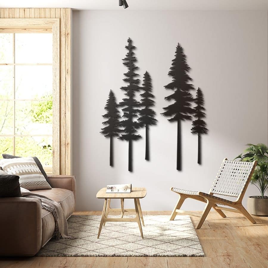 Set of 2 Pine Trees Metal Wall Art