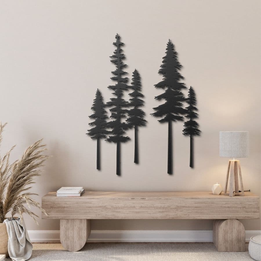 Set of 2 Pine Trees Metal Wall Art