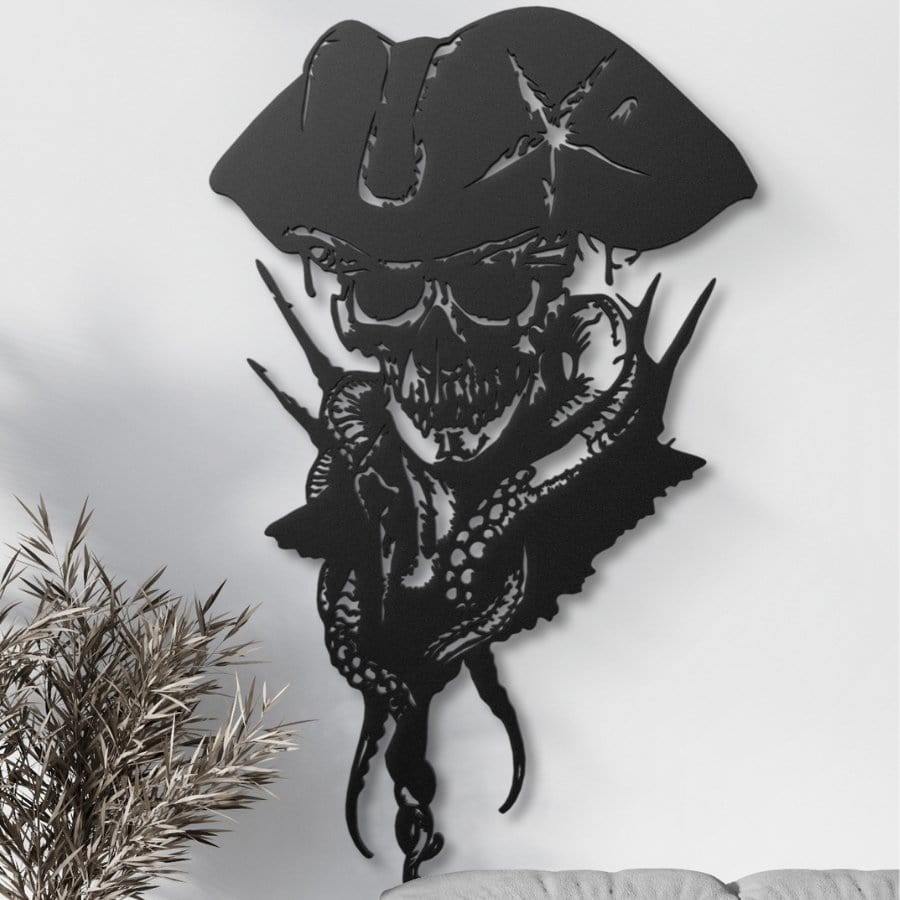 Skull Pirate Captain Gothic Metal Wall Art