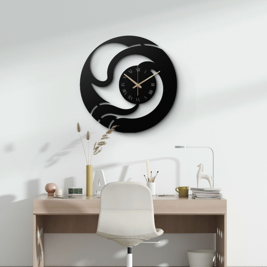Swirl Design with Roman Numerals Metal Wall Clock