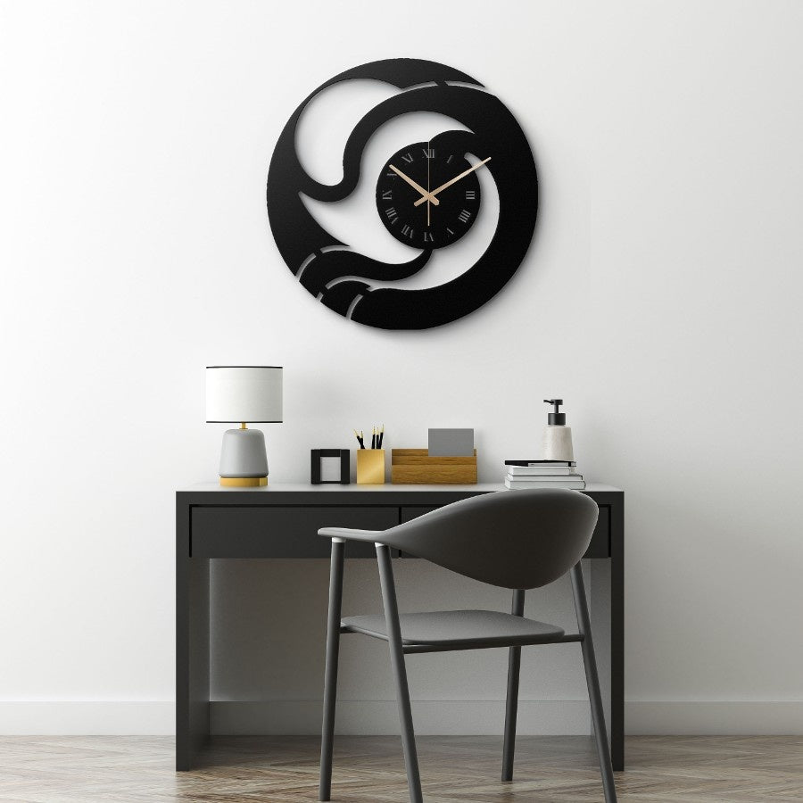 Swirl Design with Roman Numerals Metal Wall Clock - Moonarch