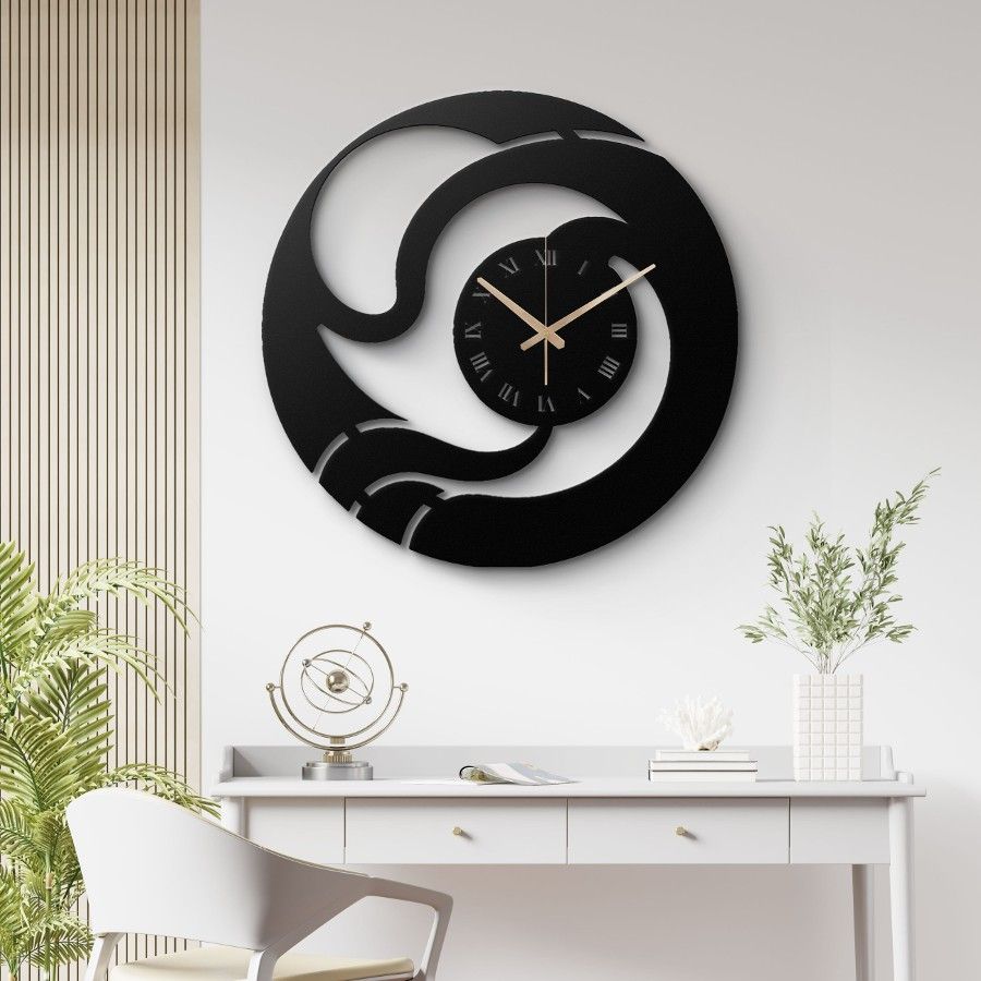 Swirl Design with Roman Numerals Metal Wall Clock