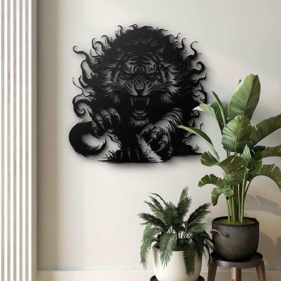 Tiger with Fiery Mane Metal Wall Art