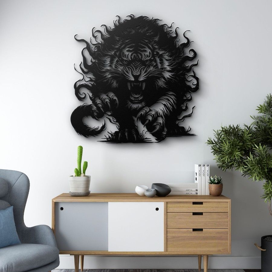 Tiger with Fiery Mane Metal Wall Art