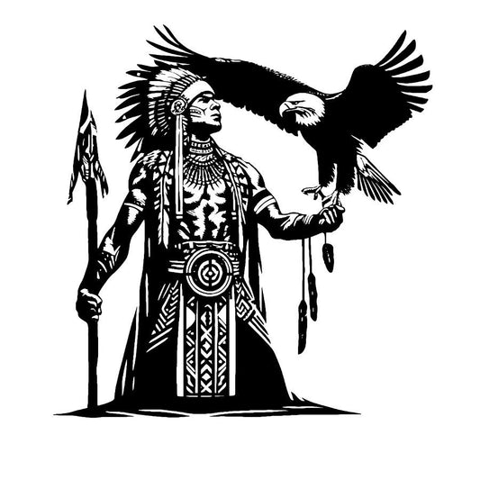 Tribal Spirit Eagle and Warrior Metal Wall Art