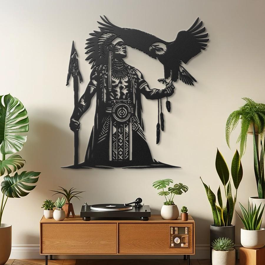 Tribal Spirit Eagle and Warrior Metal Wall Art