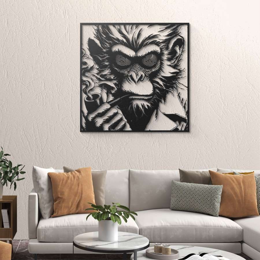 Monkey With Pipe Metal Wall Art