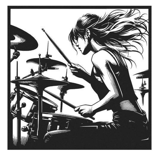 Female Drummer Metal Wall Art
