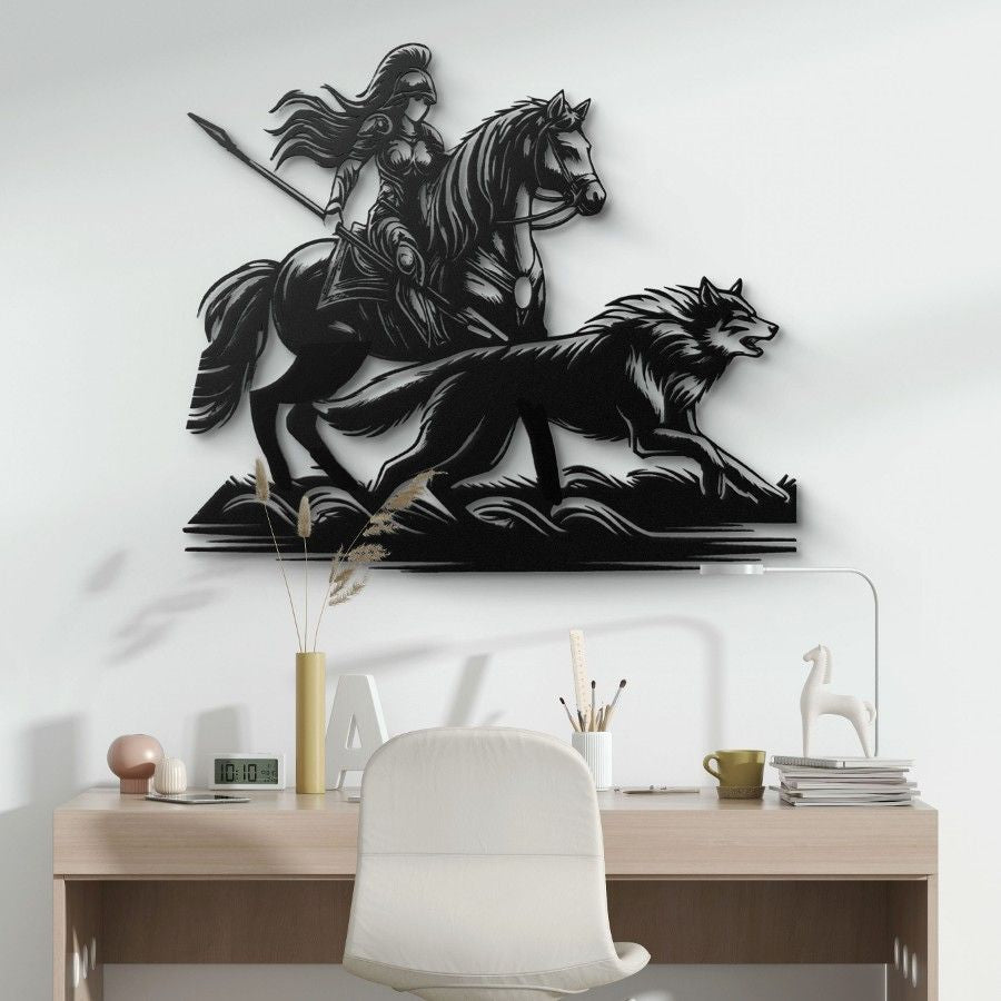 Valkyrie Horse and Wolf Metal Wall Art