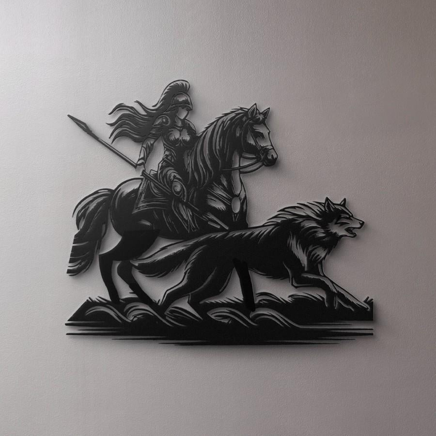 Valkyrie Horse and Wolf Metal Wall Art