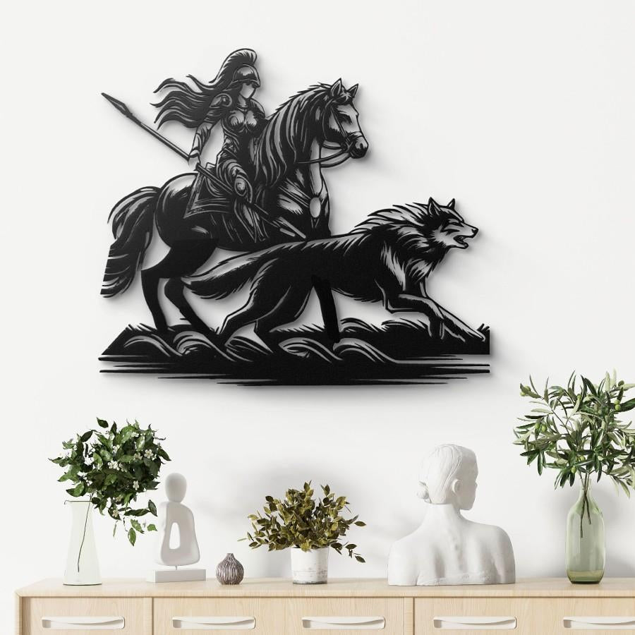 Valkyrie Horse and Wolf Metal Wall Art