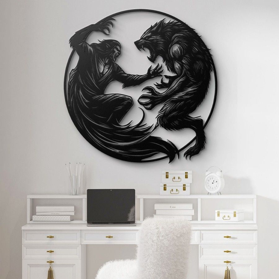 Vampire Battling Werewolf Metal Wall Art