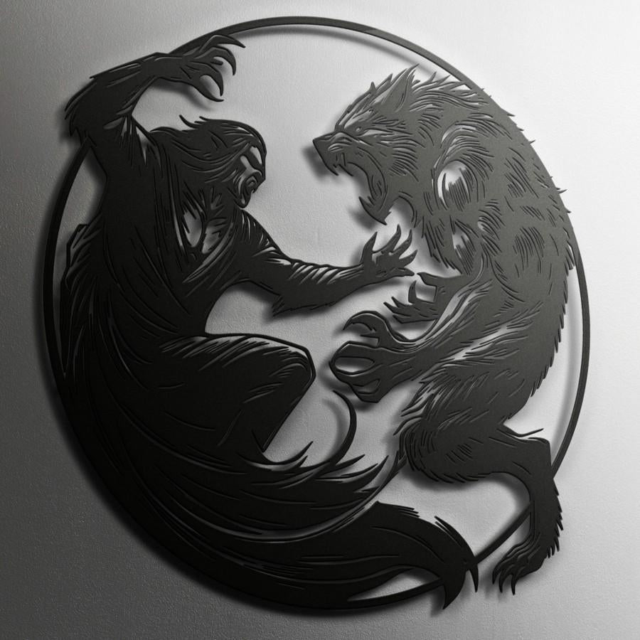 Vampire Battling Werewolf Metal Wall Art