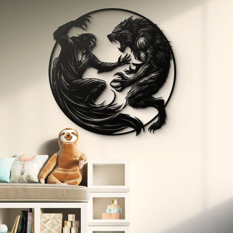 Vampire Battling Werewolf Metal Wall Art