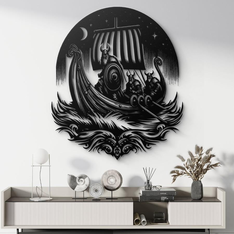 Viking Longship Raiders Metal Wall Art