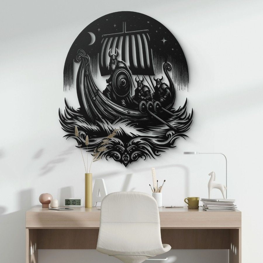 Viking Longship Raiders Metal Wall Art