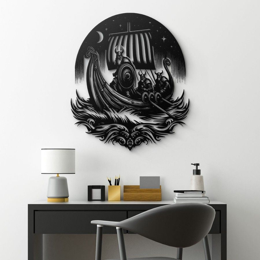 Viking Longship Raiders Metal Wall Art