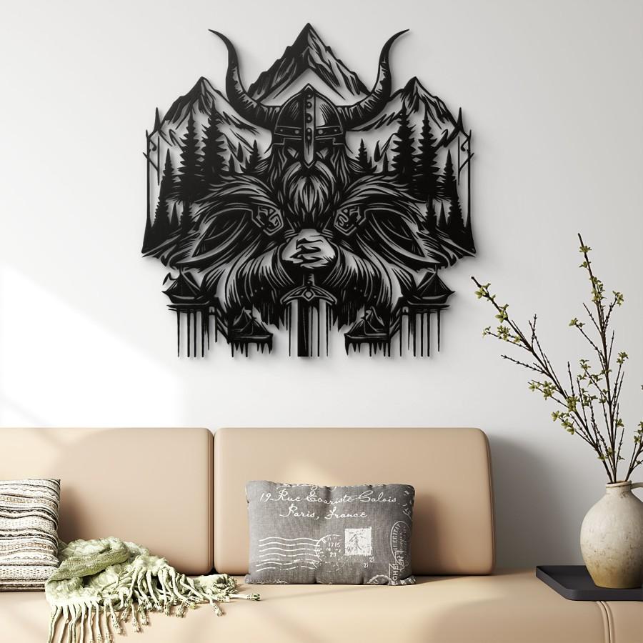 Viking Mountain Guardian Metal Wall Art