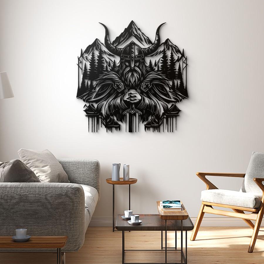 Viking Mountain Guardian Metal Wall Art