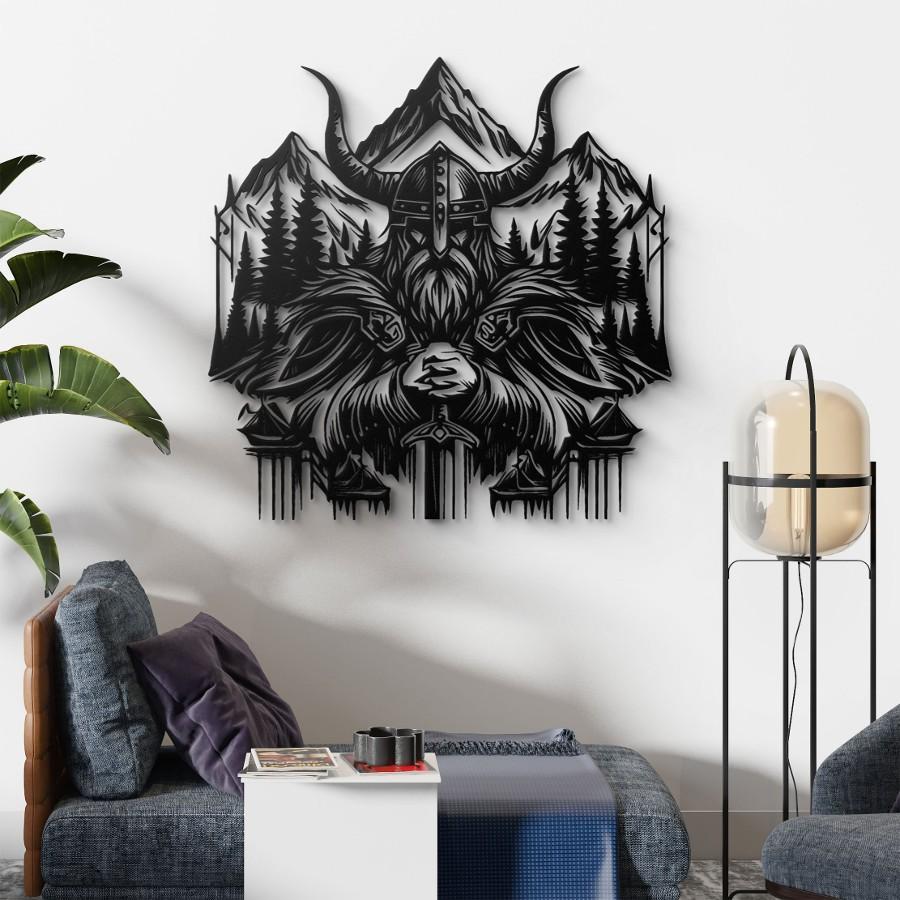 Viking Mountain Guardian Metal Wall Art