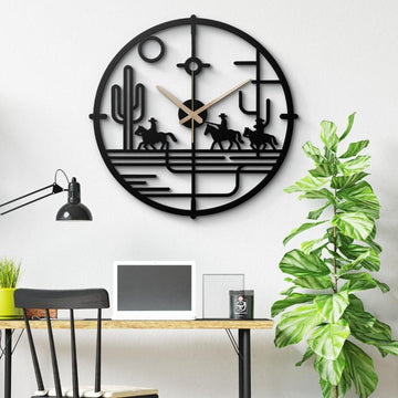 Western Cowboy Caravan Metal Wall Clock