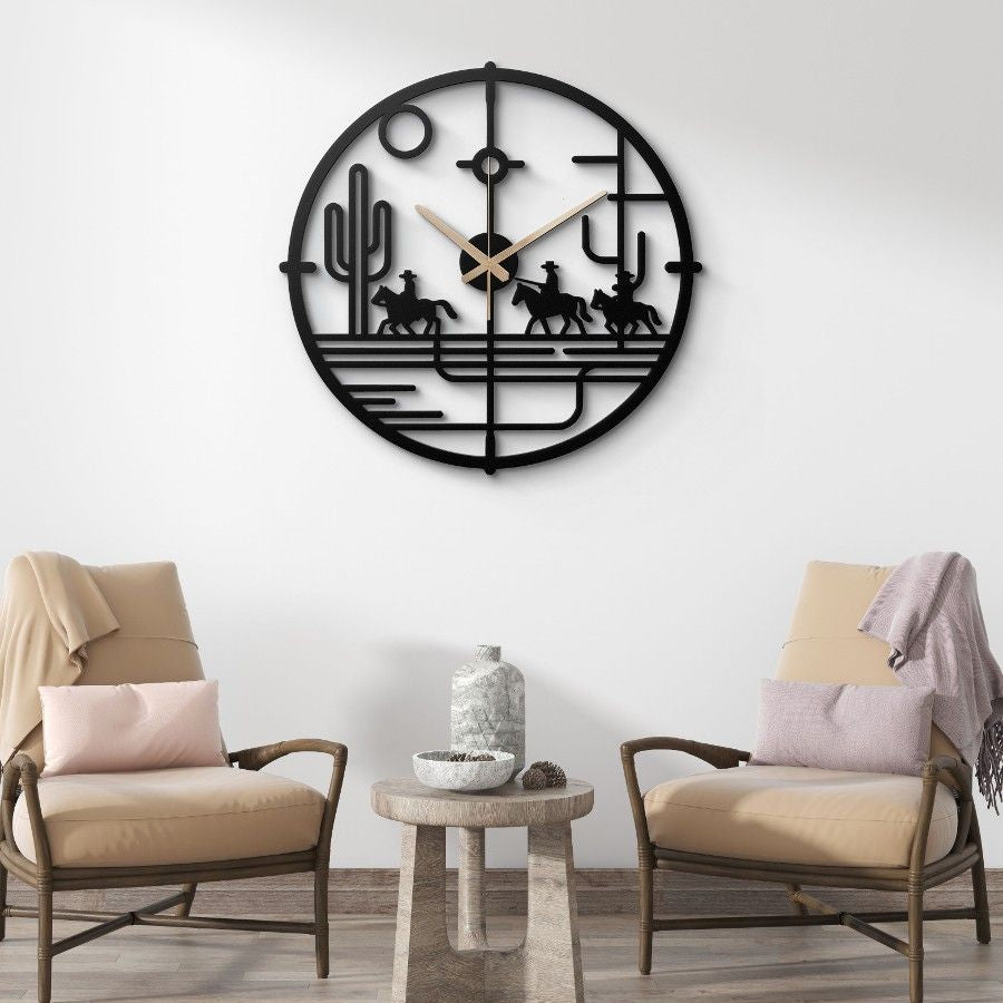 Western Cowboy Caravan Metal Wall Clock