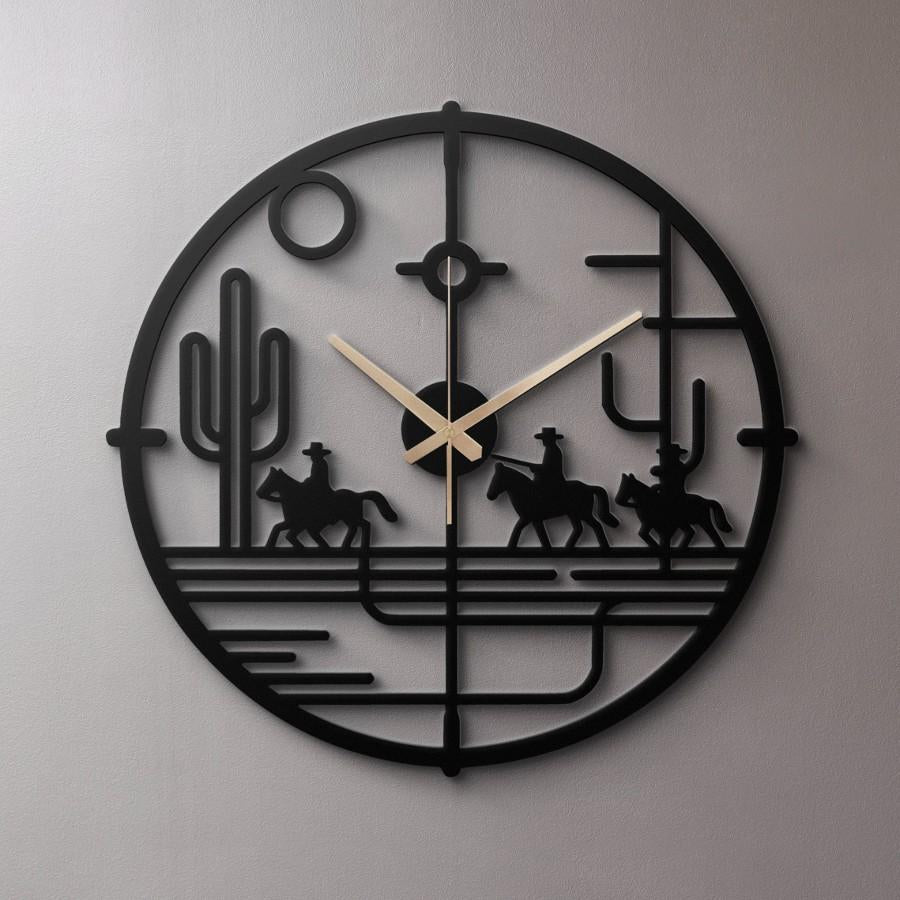 Western Cowboy Caravan Metal Wall Clock