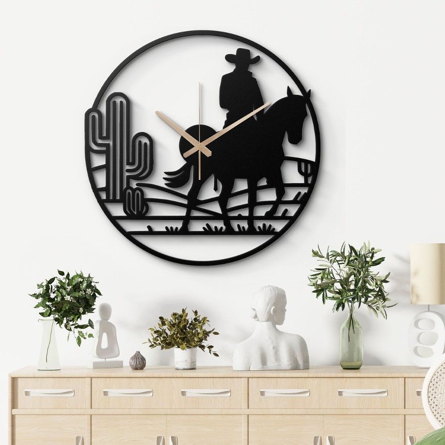 Western Cowboy Metal Wall Clock