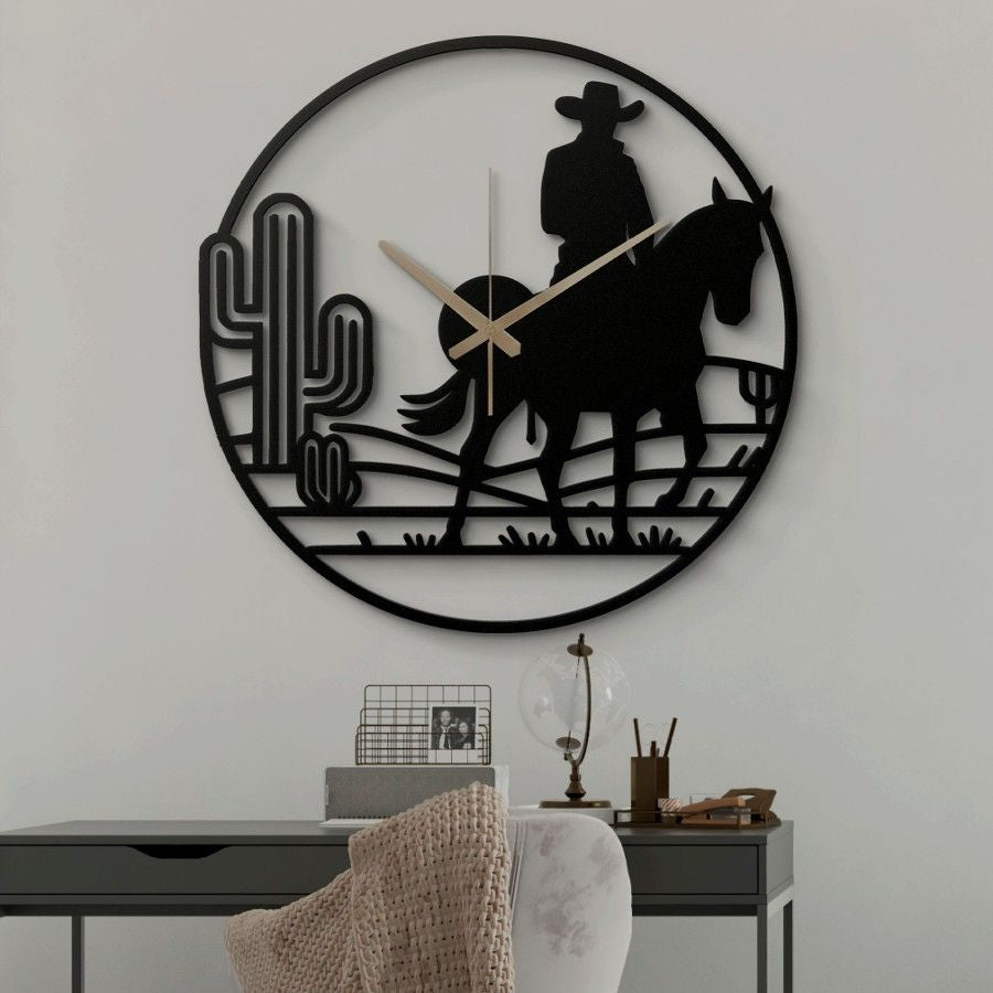 Western Cowboy Metal Wall Clock