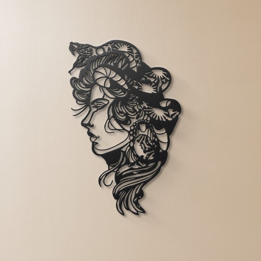 Woman Snake Head Metal Wall Art Decor