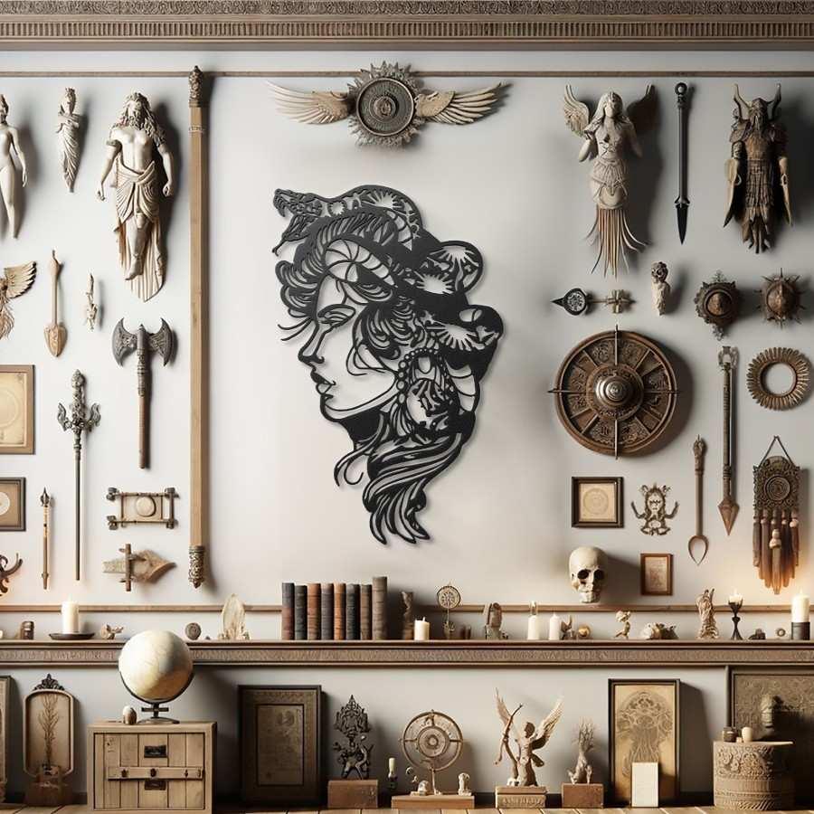 Woman Snake Head Metal Wall Art Decor