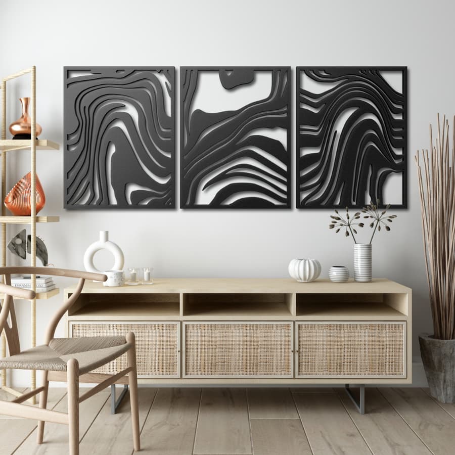 Zebra Pattern Metal Wall Art Decor Set of 3