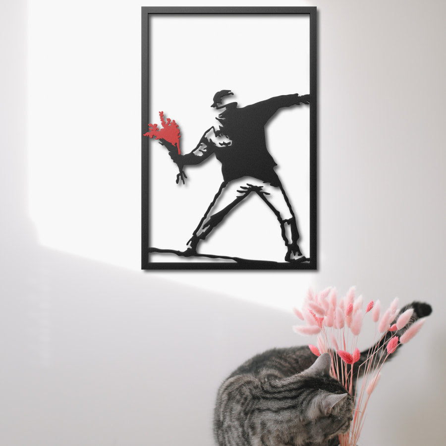 Banksy Flower Thrower Metal Wall Art