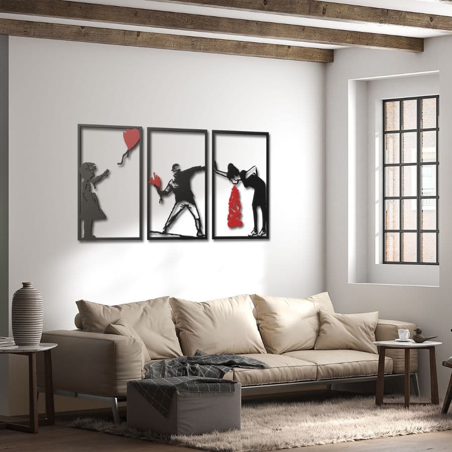 3 Pieces Banksy Metal Wall Art