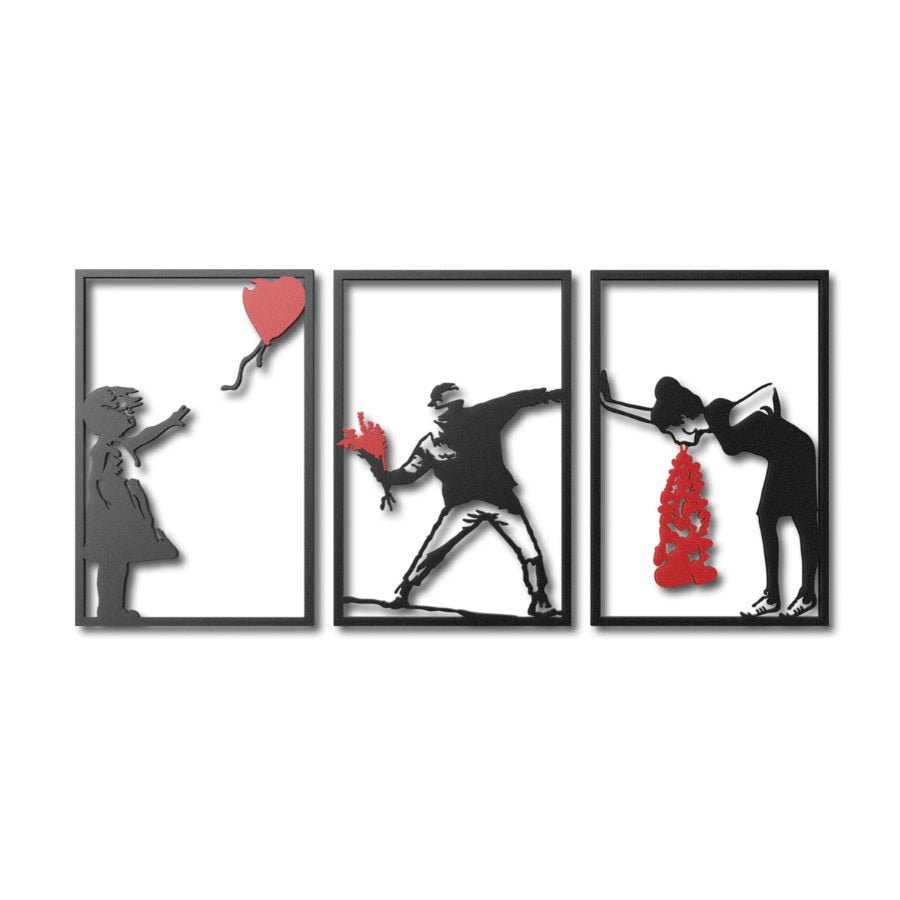 3 Pieces Banksy Metal Wall Art