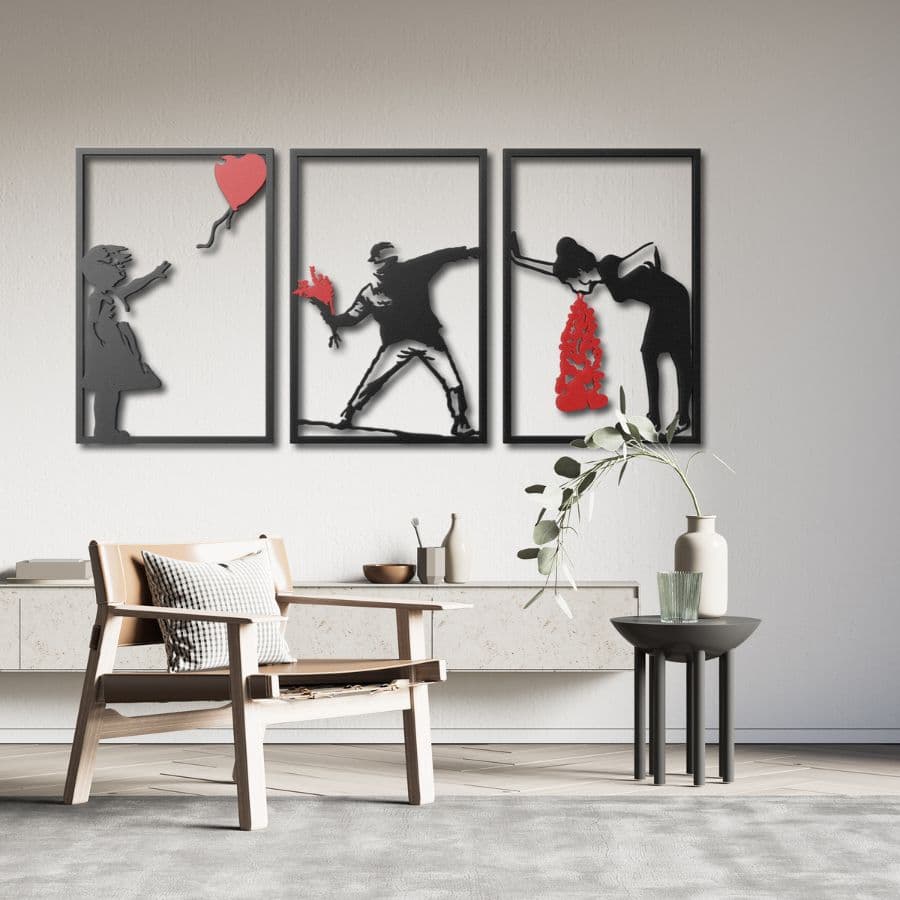 3 Pieces Banksy Metal Wall Art