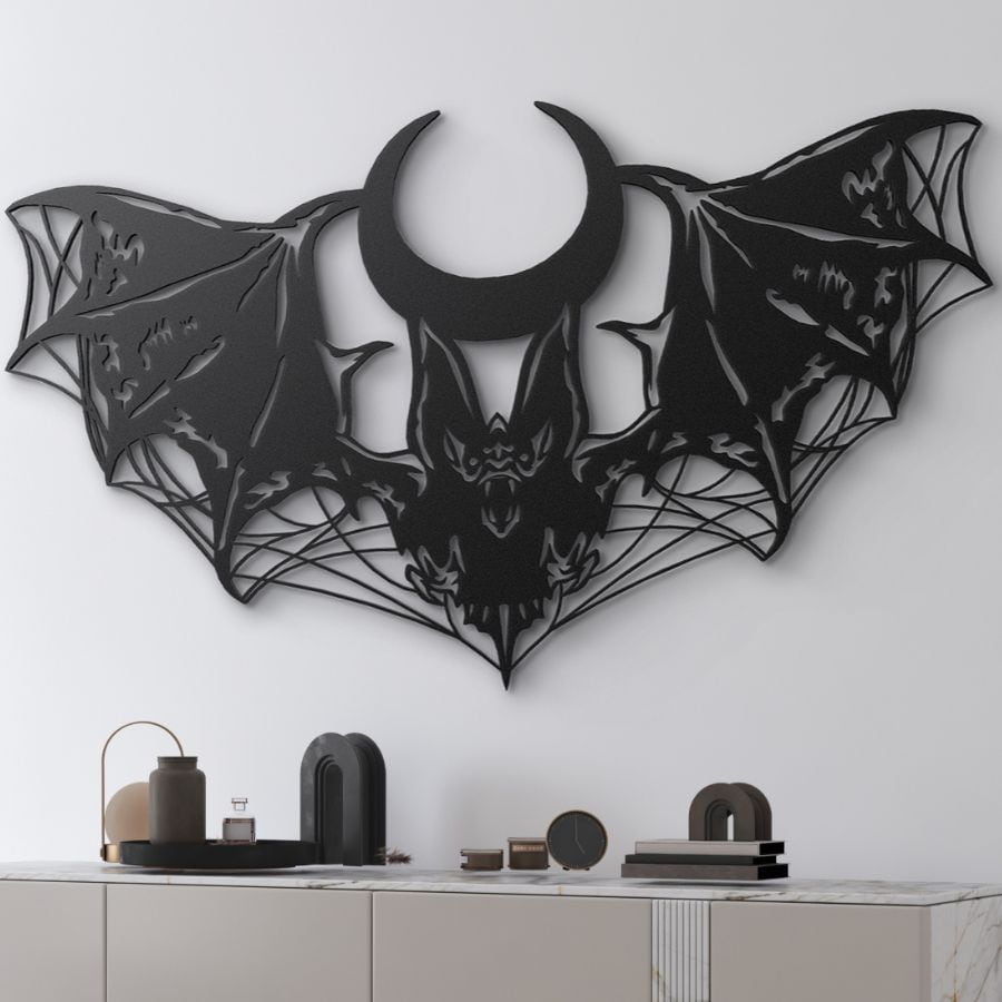 Mystical Gothic Bat Metal Wall Art