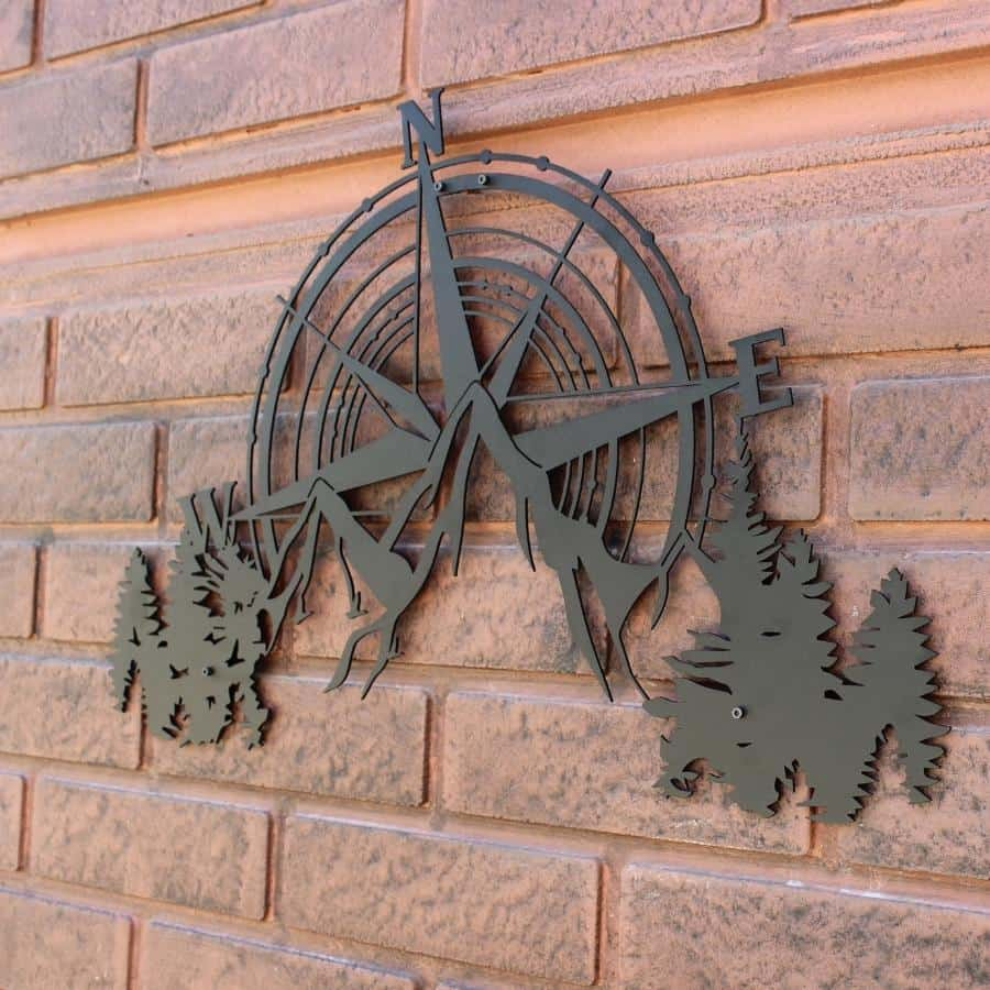 Compass and Mountains Metal Wall Art Decor