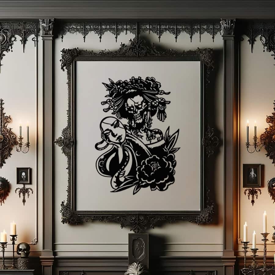 Skull Gothic Geisha Metal Wall Art