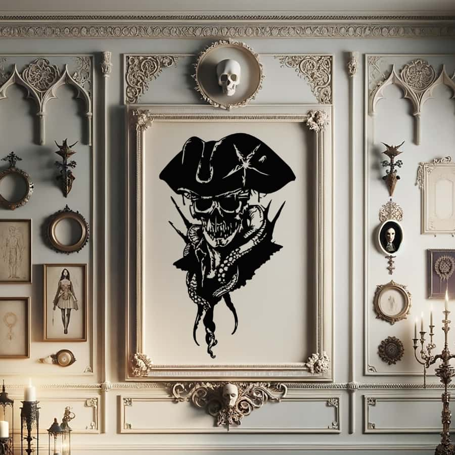 Skull Pirate Captain Gothic Metal Wall Art