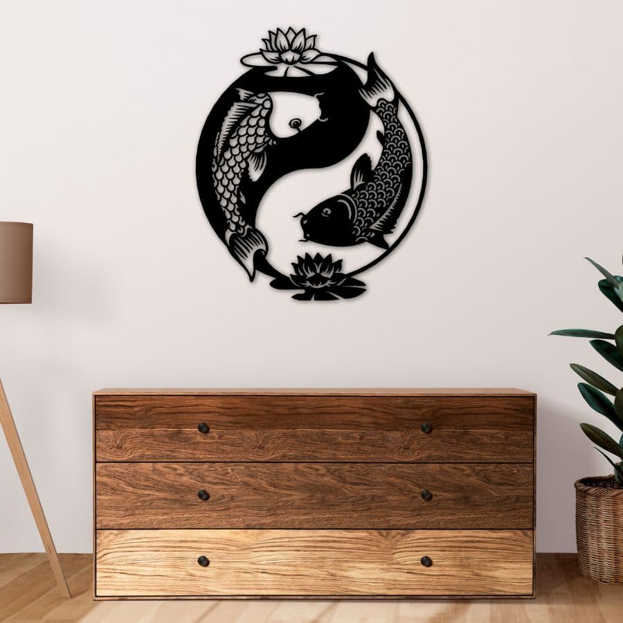 Ying Yang Koi Fish Metal Wall Art