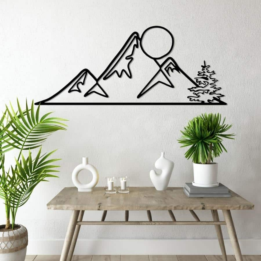 Mountain and Sun Metal Wall Art