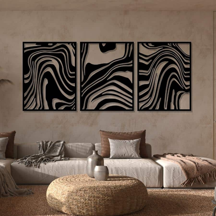 Zebra Pattern Metal Wall Art Decor Set of 3